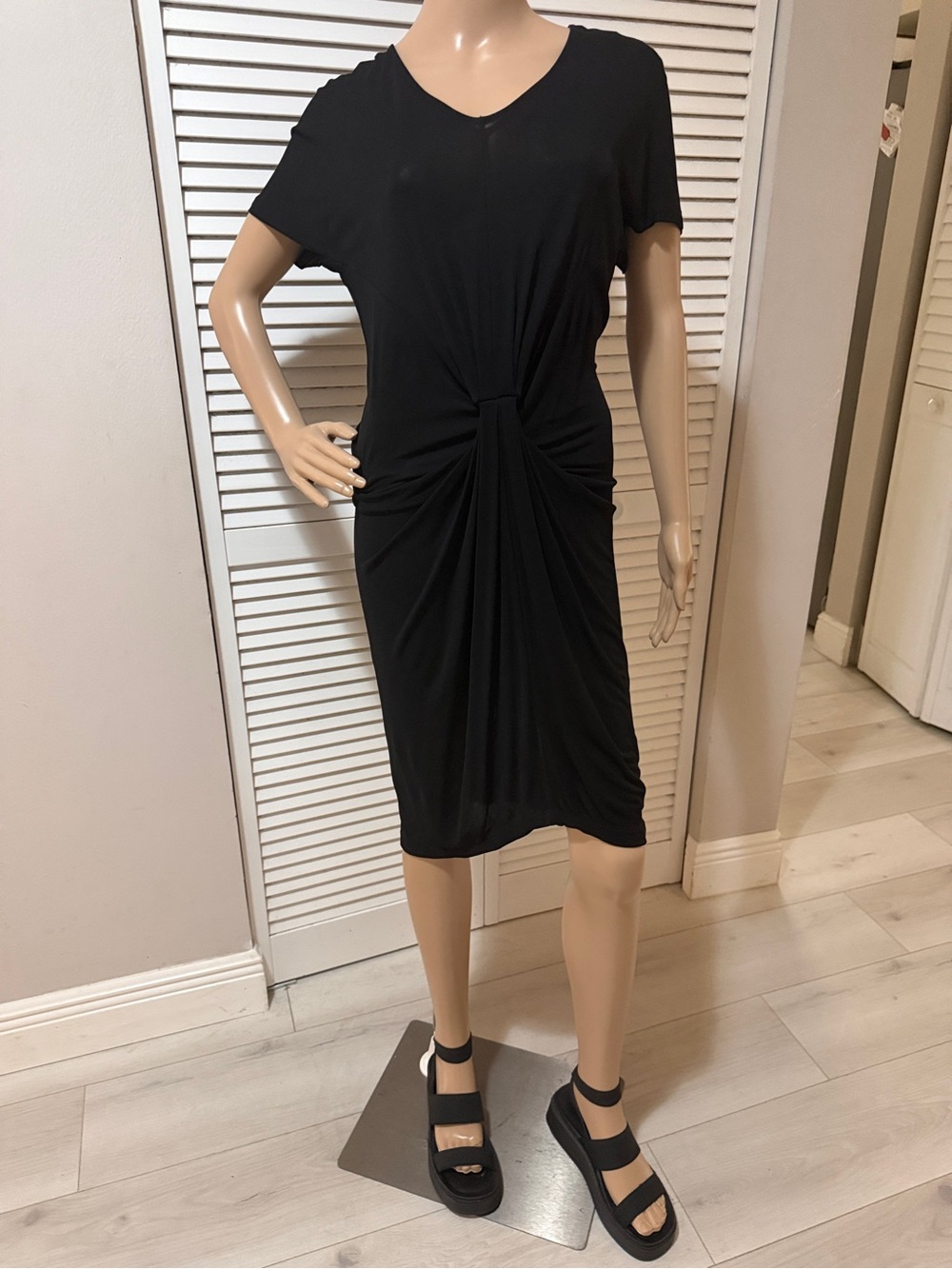 Diane von Furstenberg DVF Black Semi-Sheer Twist Front Midi Dress